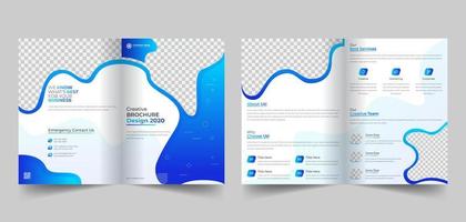 Geometric elements style business bi fold brochure design. With blue gradient shapes, front page design layout template with bleed in A 4 size vector template