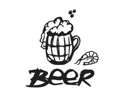 black and white grunge doodle beer mug vector