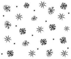 black and white winter doodle grunge pattern with snowflakes vector