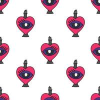 Abstract Cartoon love hearts with eye seamless vector pattern isolated on White background. Design for use backdrop wrapping paper all over textile fabric print and others