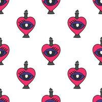 Abstract Cartoon love hearts with eye seamless vector pattern isolated on White background. Design for use backdrop wrapping paper all over textile fabric print and others