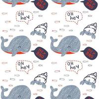 Hand drawing abstract Cartoon fish doodle seamless vector pattern isolated on white background. design for use backdrop wrapping paper all over textile fabric print and others