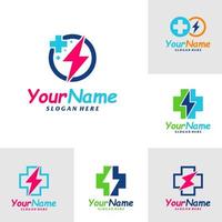 Set of Thunder Health Logo Design Template. Fast Health logo concept vector. Creative Icon Symbol vector