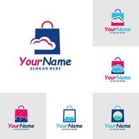 Set of Cloud Shop Logo Design Template. Shop logo concept vector. Creative Icon Symbol vector