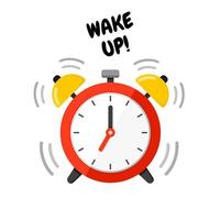 Red alarm clock rings to wake up vector