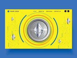 Ethereum ETH crypto currency coin website landing page UI design free vector template