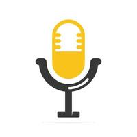 Podcast logo design. Studio table microphone with broadcast icon design. vector