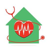 Home Clinic medical vector logo design. Stethoscope and heart beat logo vector design.