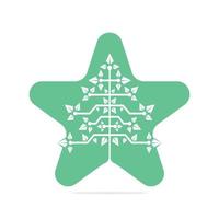 Star Digital Christmas tree logo. Technical Triangle Tree Vector Template Design.