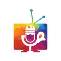 Tv podcast vector logo design. Cup of coffee Television podcast icon. Digital video podcast logo concept.