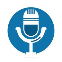 Podcast logo design. Studio table microphone with broadcast icon design. vector