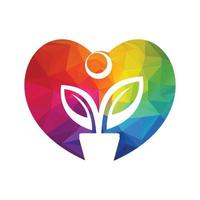 logotipo de amor de maceta y planta. logotipo de vector de corazón de crecimiento humano.