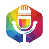 Podcast logo design. Studio table microphone with broadcast icon design. vector