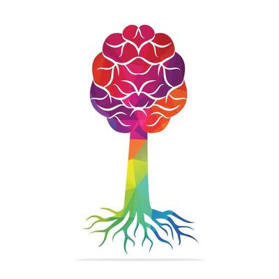 Brain tree roots concept design. Tree growing in the shape of a human brain.