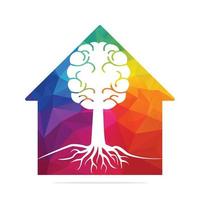 Brain tree roots concept design. Tree growing in the shape of a human brain and home. vector