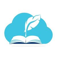 canilla de nube judicial escribiendo en libro abierto. certificado de sentencia o vector de documento policial. diseño de plantilla de vector de pluma de libro de educación en la nube.