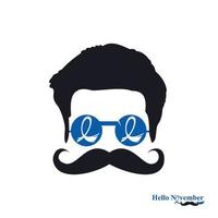 hombre con gafas azules y signo de cinta de conciencia. hola diseño de plantilla vectorial de concienciación sobre el cáncer de noviembre. diseño vectorial de bigote. vector