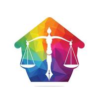 vector del logotipo de la casa de la ley con equilibrio judicial simbólico de la escala de justicia en un plumín. equilibrio doméstico con diseño de plantilla de vector de punta de pluma.