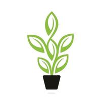 Flowers Pot and Plant Pot Vector Illustration Design. Green Tree on Pot Logo Design.