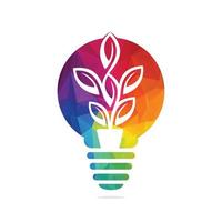 Plant In Bulb Lamp Vector Template Design. Plant Grows In Bulb Logo Design.