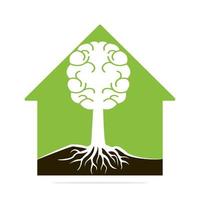 Brain tree roots concept design. Tree growing in the shape of a human brain and home. vector