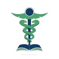 diseño vectorial del logotipo médico del libro caduceo. diseño de plantilla vectorial de concepto de libro médico. vector