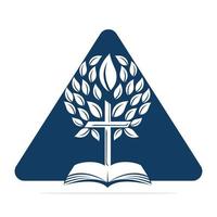 diseño del logotipo del árbol cruzado de la biblia. diseño de plantilla de vector de cruz de árbol de iglesia cristiana.