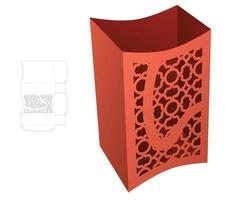 Top and bottom curved box with stenciled pattern die cut template and 3D mockup vector