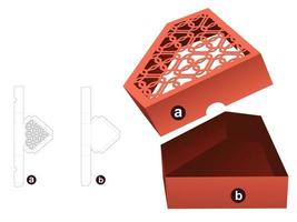 Diamond shaped box with stenciled pattern lid die cut template and 3D mockup vector