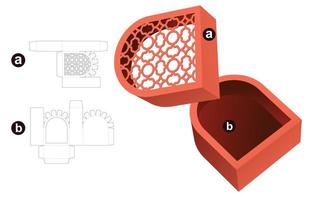 bandeja curva con plantilla de troquelado de tapa de patrón de lujo estampado y maqueta 3d vector