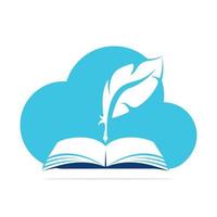 Judicial Cloud Quill Writing On Open Book. Judgment Certificate Or Police Document Vector. Cloud Education Book Quill Vector Template Design.