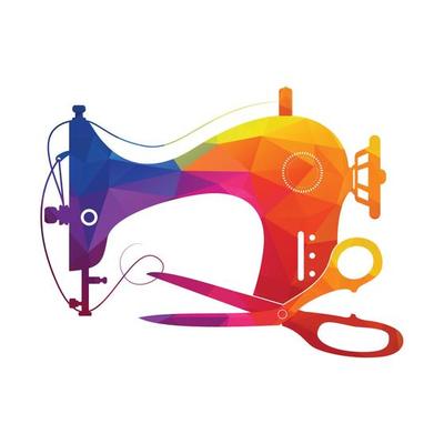 Sewing machine and scissors silhouette for sewing. Vintage stitching machine icon for web design isolated on white background.