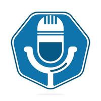 Podcast logo design. Studio table microphone with broadcast icon design. vector