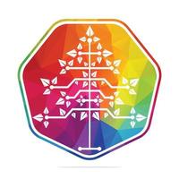 Vector Digital Christmas tree. Technical Triangle Tree Vector Template Design.