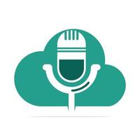 Podcast and cloud logo design. Studio table microphone with broadcast icon design. vector