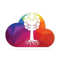 Brain tree roots concept design. Tree growing in the shape of a human brain and cloud. vector