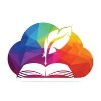 Judicial Cloud Quill Writing On Open Book. Judgment Certificate Or Police Document Vector. Cloud Education Book Quill Vector Template Design.