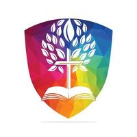 diseño del logotipo del árbol cruzado de la biblia. diseño de plantilla de vector de cruz de árbol de iglesia cristiana.