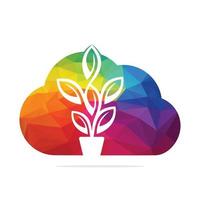 Cloud Flowers Pot and Plant Pot Vector Illustration Design. Green Tree Pot on cloud Logo Design.