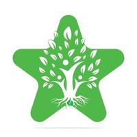 diseño de logotipo en forma de estrella de árbol genealógico y raíces. diseño del logotipo del icono del símbolo del árbol genealógico. vector