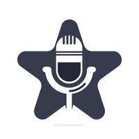 Star Podcast logo design. Studio table microphone with broadcast icon design. vector