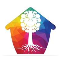 Brain tree roots concept design. Tree growing in the shape of a human brain and home. vector