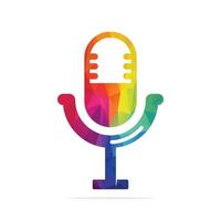 Podcast logo design. Studio table microphone with broadcast icon design. vector