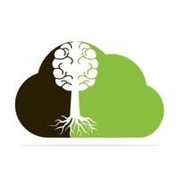 Brain tree roots concept design. Tree growing in the shape of a human brain and cloud. vector