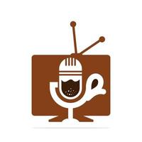 diseño de logotipo de vector de podcast de tv. taza de icono de podcast de televisión de café. concepto de logotipo de podcast de vídeo digital.