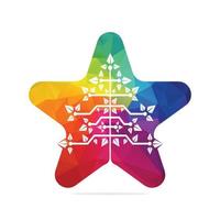 Star Digital Christmas tree logo. Technical Triangle Tree Vector Template Design.