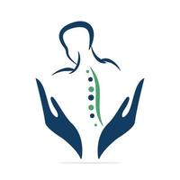 ilustración vectorial de diseño de logotipo quiropráctico. cuidado del logotipo del dolor de la columna vertebral humana. logotipo de cuidado de la columna vertebral. vector