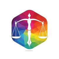 Law logo vector with judicial balance symbolic of justice scale in a pen nib. Logo vector for law, court, justice services and firms.