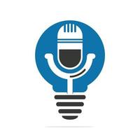 Podcast and bulb lamp logo design. Studio table microphone with broadcast icon design. vector