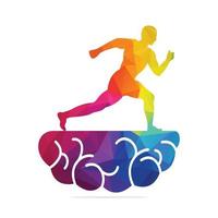 Brain Runner Logo Vector Design. Athlete Runs on Brain vector Template Design.